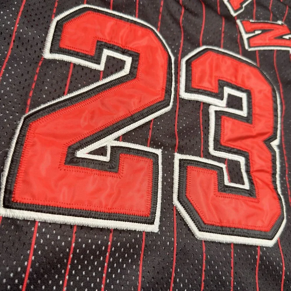 Nike Michael Jordan Bulls 23 Jersey Black Pinstripe Authentic 50 L Flight 8403